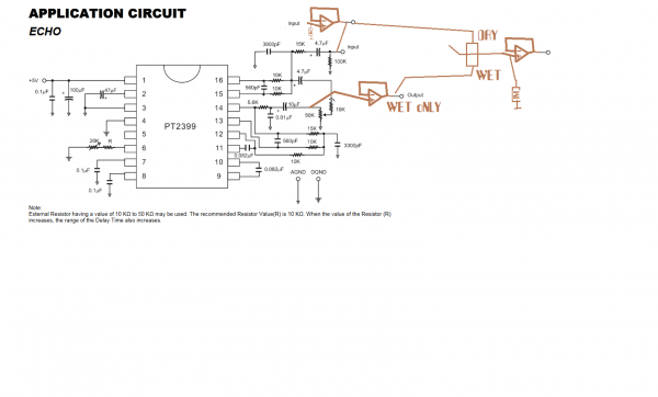 pt2399 simple delay schematic